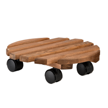 Load image into Gallery viewer, Round Medium Wood Plant Trolley
