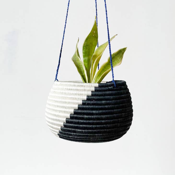 black woven planter Hanging Woven Black & White Planter – Geometry Garden & Floral Shop