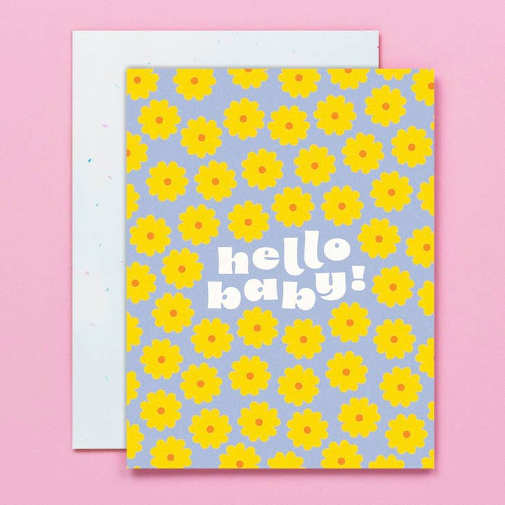 Hello Baby Flower Pattern New Baby Card