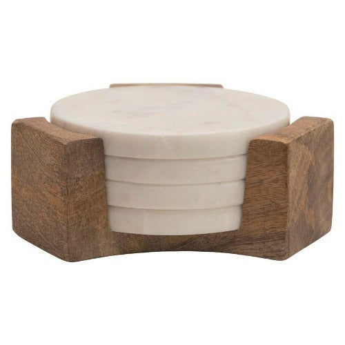 Marble Coasters with Wood Holder